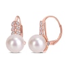 Thumbnail Image 1 of 9.0-9.5mm Freshwater Cultured Pearl and 0.15 CT. T.W. Diamond Laurel Drop Earrings in 10K Rose Gold