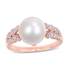 Thumbnail Image 1 of 9.5-10.0mm Freshwater Cultured Pearl and 0.15 CT. T.W. Diamond Laurel Shank Ring in 10K Rose Gold