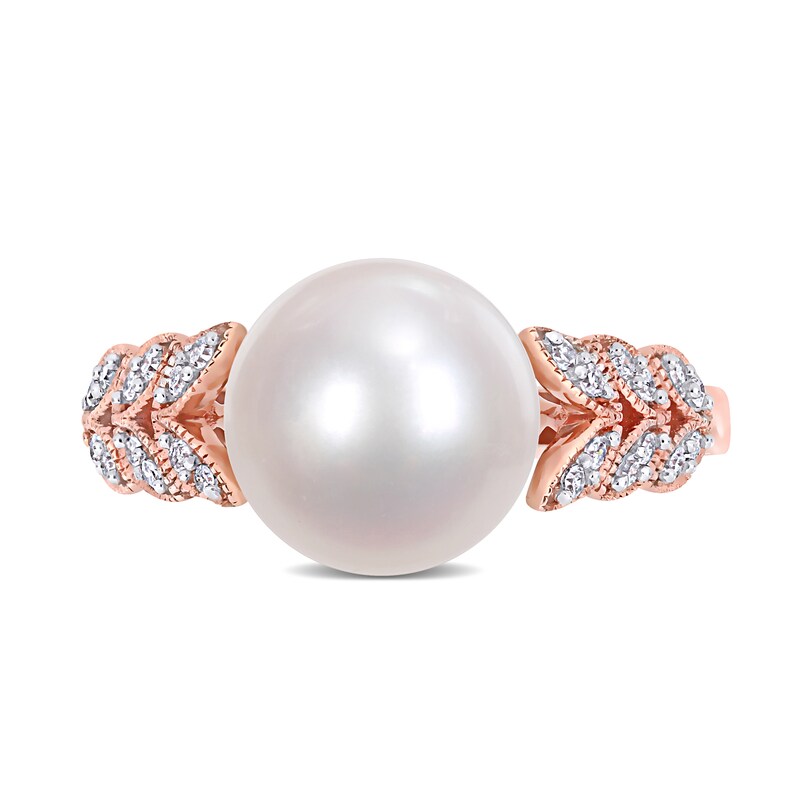 9.5-10.0mm Cultured Freshwater Pearl and 0.15 CT. T.W. Diamond Laurel Shank Ring in 10K Rose Gold