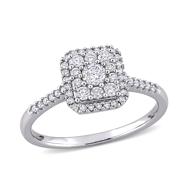 0.50 CT. T.W. Diamond Cushion Frame Engagement Ring in 10K White Gold|Peoples Jewellers