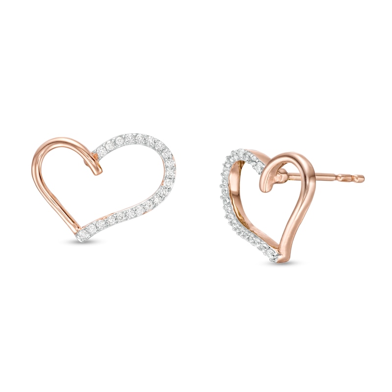 0 115 Ct T W Diamond Heart Outline Stud Earrings In 10k Rose Gold Peoples Jewellers