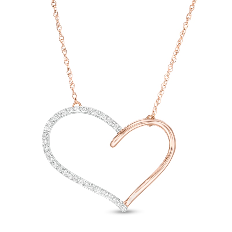 0.115 CT. T.W. Diamond Heart Outline Necklace in 10K Rose Gold