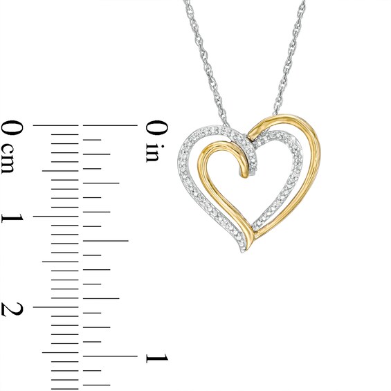 Diamond Accent Double Heart Pendant in Sterling Silver and 10K Gold