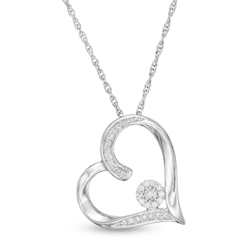 0.085 CT. T.W. Composite Diamond Tilted Heart Outline Pendant in Sterling Silver