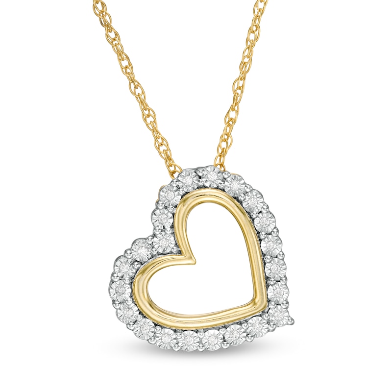 0.04 CT. T.W. Diamond Frame Tilted Heart Pendant in Sterling Silver and 14K Gold Plate|Peoples Jewellers