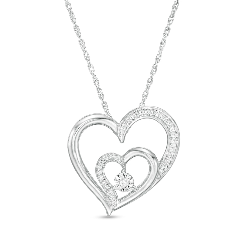 0.067 CT. T.W. Diamond Double Heart Pendant in 10K Gold|Peoples Jewellers