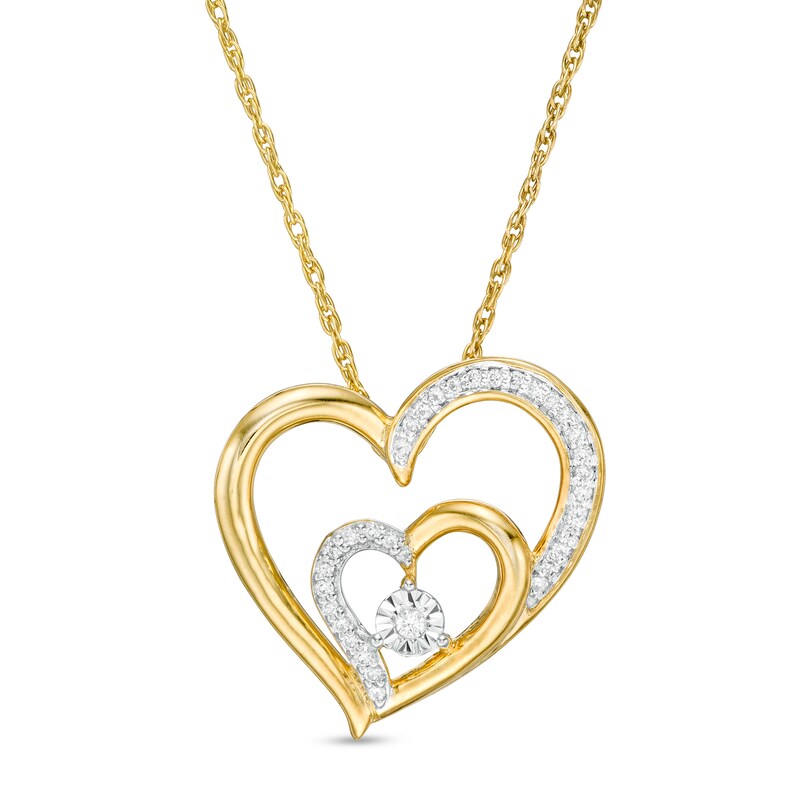 0.067 CT. T.W. Diamond Double Heart Pendant in 10K Gold