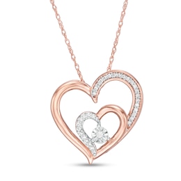 0.067 CT. T.W. Diamond Double Heart Pendant in 10K Rose Gold