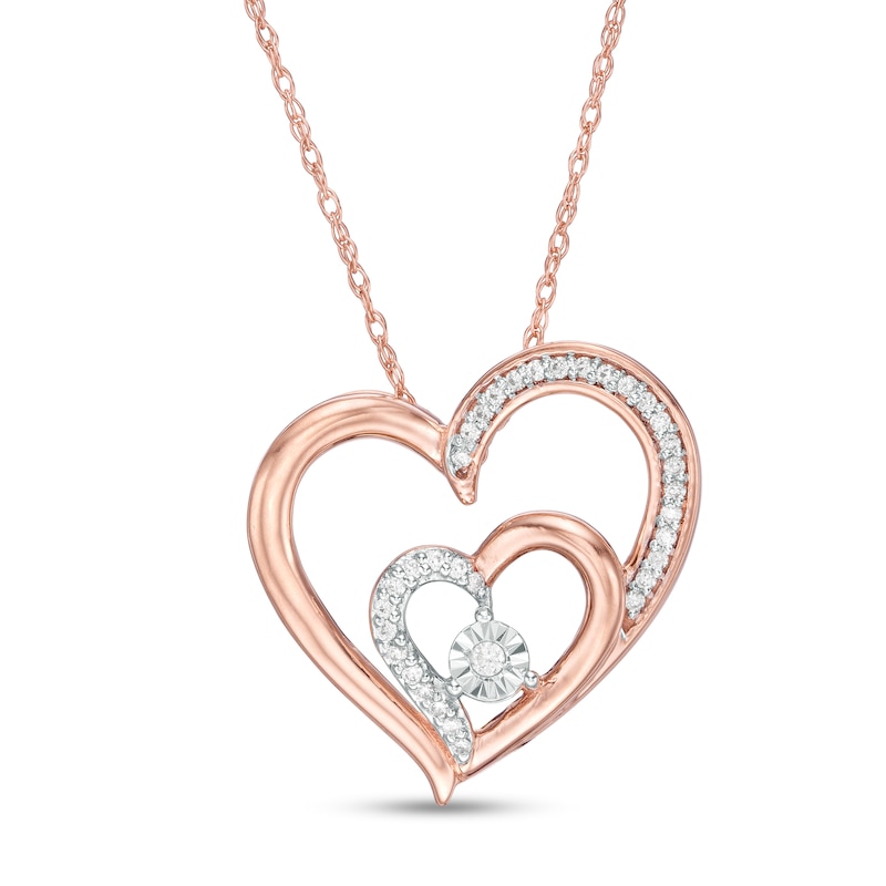 0.067 CT. T.W. Diamond Double Heart Pendant in 10K Rose Gold|Peoples Jewellers