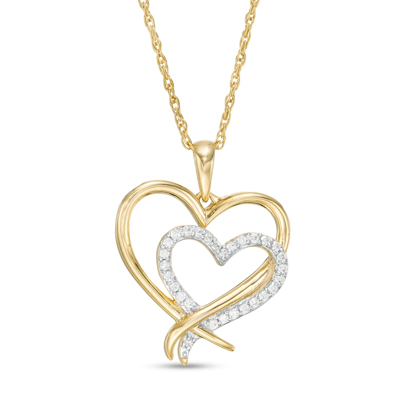 0.087 CT. T.W. Diamond Double Heart Pendant in 10K Gold|Peoples Jewellers