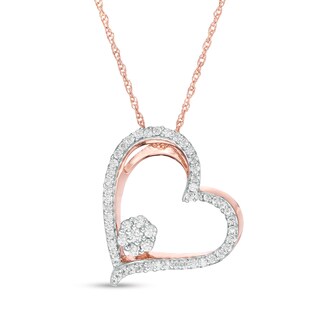 T.W White Sim Diamond Tilted Heart And Leaf Pendant 18 Chain In 10K Rose Gold Plated 925 Silver 1/4 CT T.W White Sim Diamond Tilted Heart And Leaf Pendant 18 Chain In 10K Rose Gold Plated 925 Silver 1/4 CT