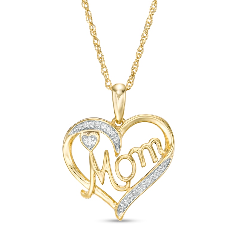 0.04 CT. T.W. Diamond Heart "Mom" Pendant in 10K Gold