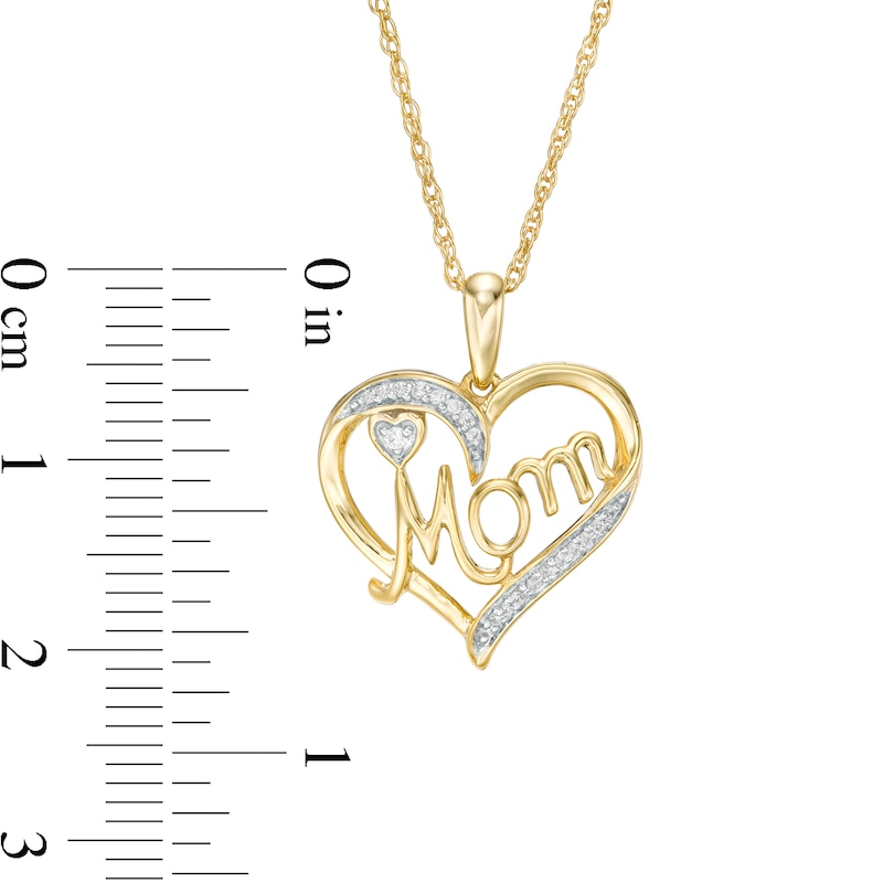 0.04 CT. T.W. Diamond Heart "Mom" Pendant in 10K Gold