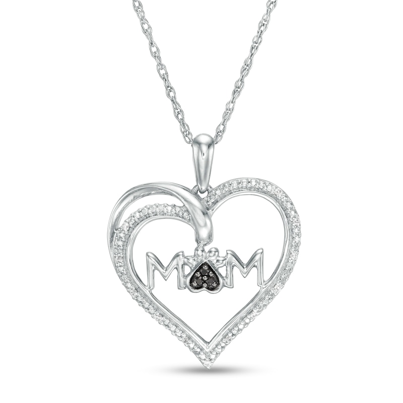 0.04 CT. T.W. Enhanced Black and White Diamond Heart "MOM" Pendant in Sterling Silver