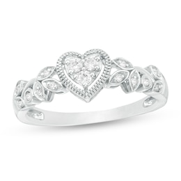 0.115 CT. T.W. Diamond Heart Frame Filigree Vintage-Style Promise Ring in Sterling Silver
