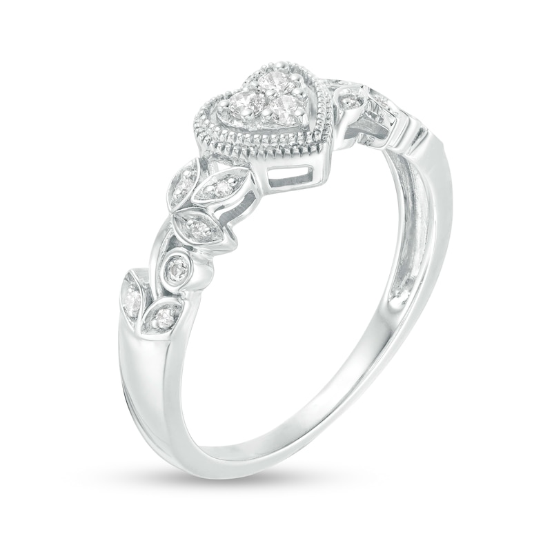 0.115 CT. T.W. Diamond Heart Frame Filigree Vintage-Style Promise Ring in Sterling Silver