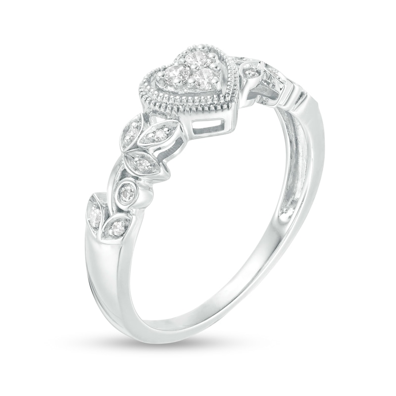 Main Image 3 of 0.115 CT. T.W. Diamond Heart Frame Filigree Vintage-Style Promise Ring in Sterling Silver