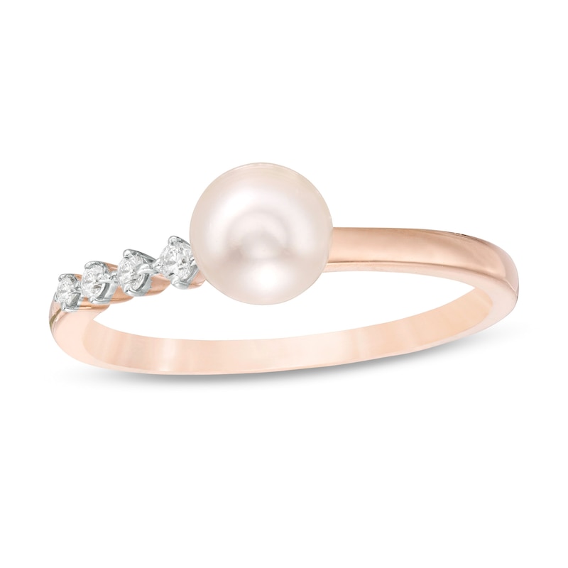 7.0mm Cultured Freshwater Pearl and 0.04 CT. T.W. Diamond Ring in 10K Rose Gold