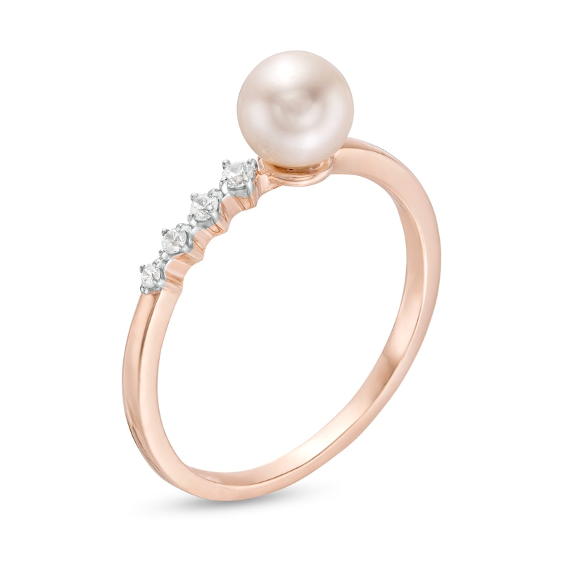 7.0mm Cultured Freshwater Pearl and 0.04 CT. T.W. Diamond Ring in 10K Rose Gold
