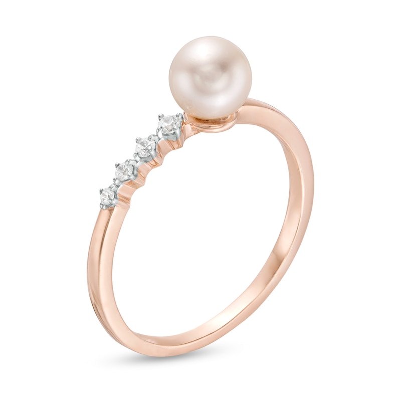 Main Image 2 of 7.0mm Freshwater Cultured Pearl and 0.04 CT. T.W. Diamond Ring in 10K Rose Gold
