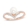Thumbnail Image 0 of 6.0mm Cultured Freshwater Pearl and 0.04 CT. T.W. Diamond Chevron Ring in 10K Rose Gold