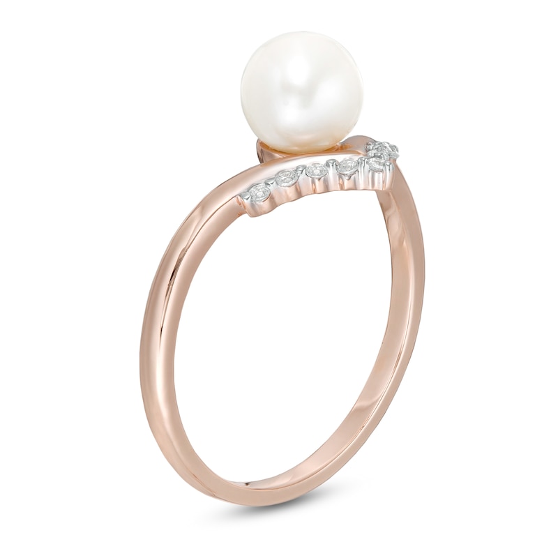 6.0mm Cultured Freshwater Pearl and 0.04 CT. T.W. Diamond Chevron Ring in 10K Rose Gold