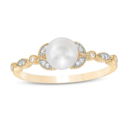 6.0mm Freshwater Cultured Pearl and 0.04 CT. T.W. Diamond Vintage-Style Ring in 10K Gold