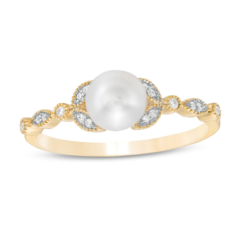 10k Solid Yellow Gold Freshwater Cultured Pearl & CZ V Shape High Polish Ring Jewelry 