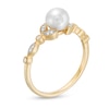 Thumbnail Image 3 of 6.0mm Freshwater Cultured Pearl and 0.04 CT. T.W. Diamond Vintage-Style Ring in 10K Gold