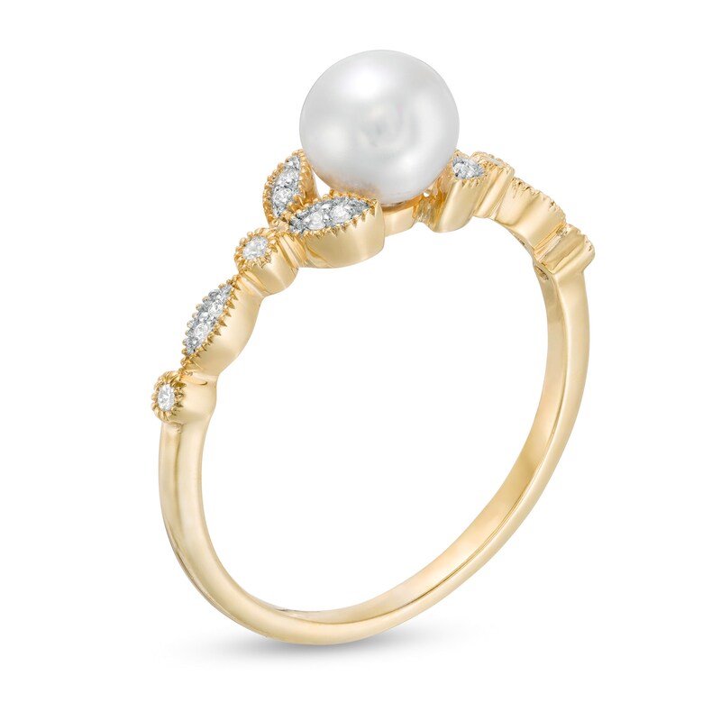 Main Image 3 of 6.0mm Freshwater Cultured Pearl and 0.04 CT. T.W. Diamond Vintage-Style Ring in 10K Gold