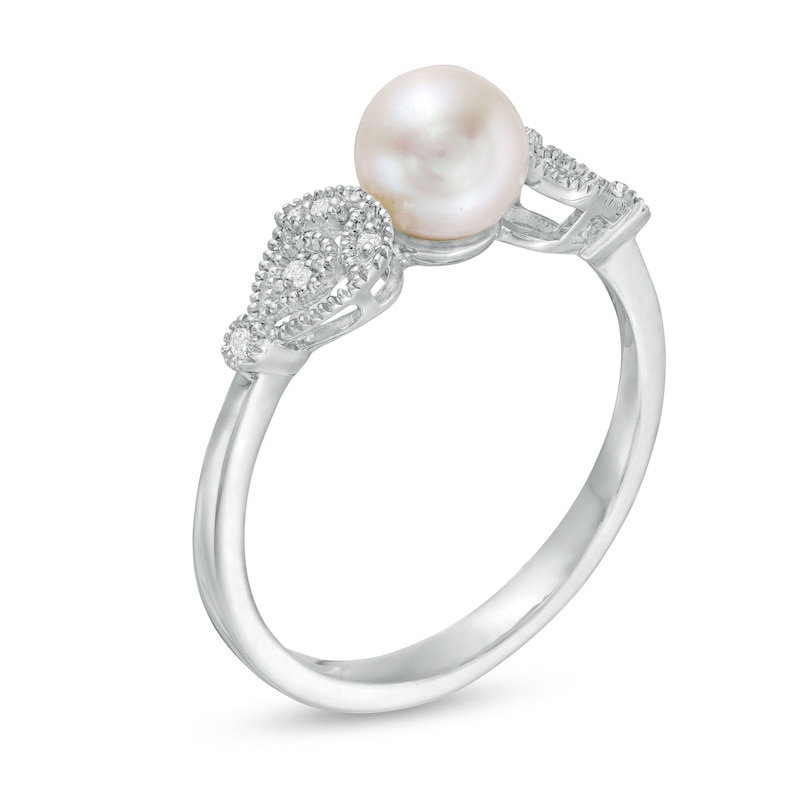 Main Image 3 of 6.0mm Freshwater Cultured Pearl and Diamond Accent Vintage-Style Teardrop Petals Ring in Sterling Silver