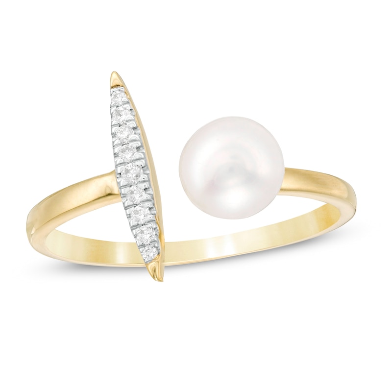 6.0mm Cultured Freshwater Pearl and Diamond Accent Open Shank Ring in 10K Gold|Peoples Jewellers