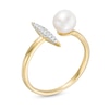 Thumbnail Image 2 of 6.0mm Cultured Freshwater Pearl and Diamond Accent Open Shank Ring in 10K Gold