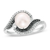 Thumbnail Image 1 of 7.0mm Freshwater Cultured Pearl and 0.04 CT. T.W. Enhanced Black and White Diamond Swirl Bypass Ring in Sterling Silver
