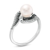 Thumbnail Image 3 of 7.0mm Freshwater Cultured Pearl and 0.04 CT. T.W. Enhanced Black and White Diamond Swirl Bypass Ring in Sterling Silver