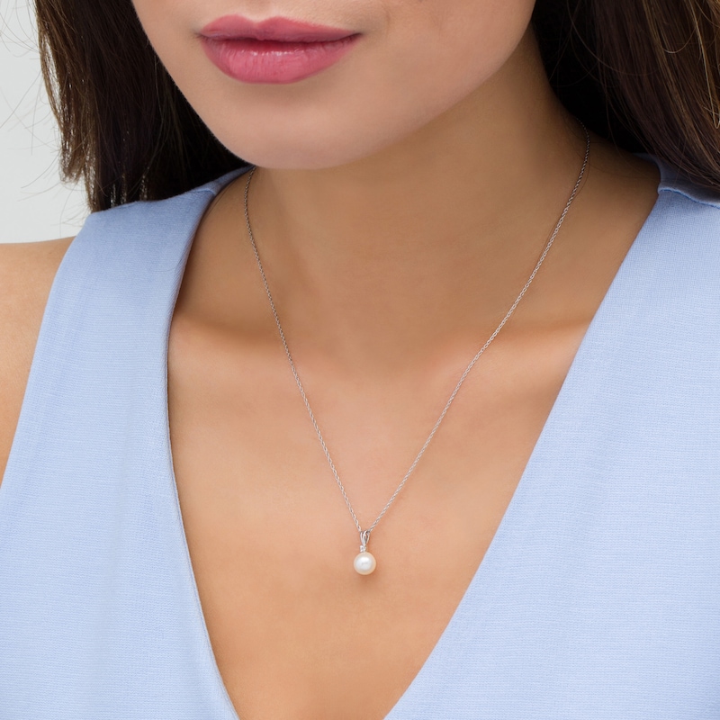 Main Image 2 of 7.0mm Freshwater Cultured Pearl and Lab-Created White Sapphire Pendant in Sterling Silver