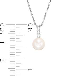 7.0mm Freshwater Cultured Pearl and Lab-Created White Sapphire Pendant in Sterling Silver