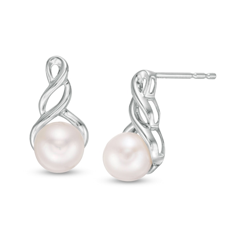 6.0mm Cultured Freshwater Pearl Cascading Drop Earrings in 10K White Gold|Peoples Jewellers