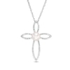 Thumbnail Image 0 of 6.0mm Cultured Freshwater Pearl and 0.04 CT. T.W. Diamond Cross Pendant in Sterling Silver