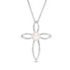 Thumbnail Image 1 of 6.0mm Freshwater Cultured Pearl and 0.04 CT. T.W. Diamond Cross Pendant in Sterling Silver