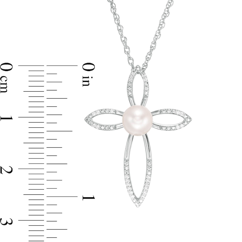 6.0mm Freshwater Cultured Pearl and 0.04 CT. T.W. Diamond Cross Pendant in Sterling Silver