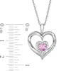 Thumbnail Image 2 of 5.0mm Heart-Shaped Lab-Created White and Pink Sapphire Double Heart Pendant in Sterling Silver