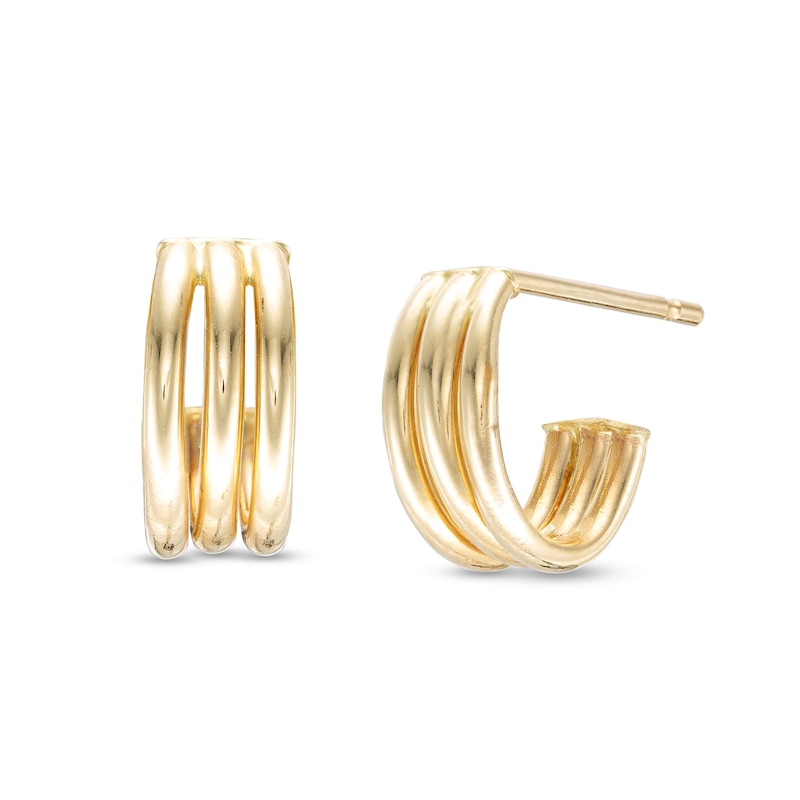Split Triple Row J-Hoop Earrings in 14K Gold