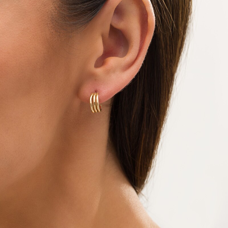 Main Image 2 of Split Triple Row J-Hoop Earrings in 14K Gold