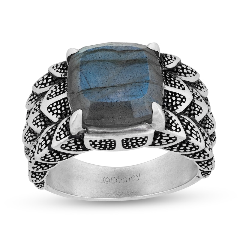Enchanted Disney Men's 13.0mm Cushion-Cut Labradorite Oxidized Dragon Scales Ring in Sterling Silver - Size 10|Peoples Jewellers