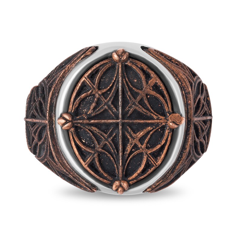Main Image 3 of Enchanted Disney Men's Antique Copper Inlay Signet Ring in Sterling Silver - Size 10
