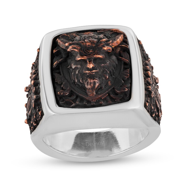 Main Image 1 of Enchanted Disney Men's Beast Square Signet with Antique Copper Inlay Ring in Sterling Silver - Size 10