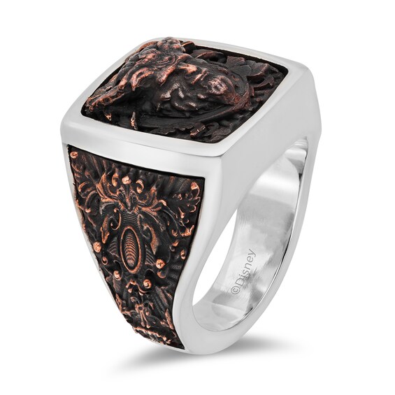 Enchanted Disney Men's Beast Square Signet with Antique Copper Inlay Ring in Sterling Silver - Size 10