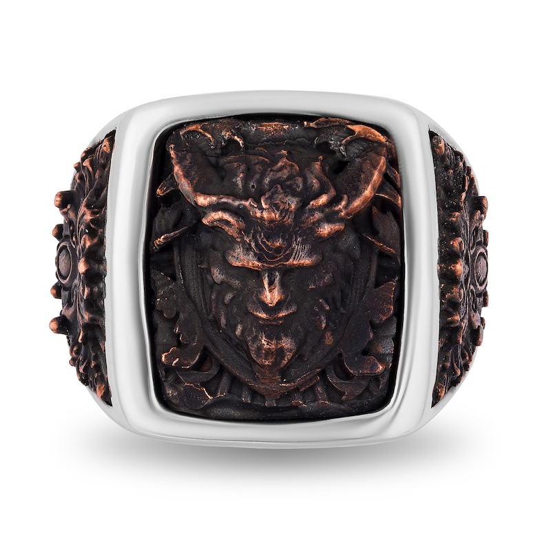 Main Image 3 of Enchanted Disney Men's Beast Square Signet with Antique Copper Inlay Ring in Sterling Silver - Size 10