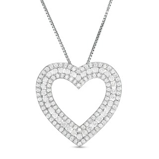 1.00 CT. T.W. Diamond Heart Outline Pendant in Sterling Silver